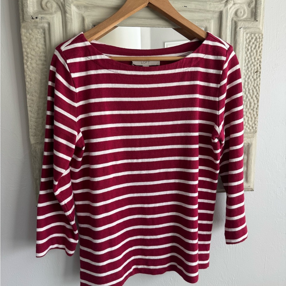 LOFT Striped Red and White Women's Top S